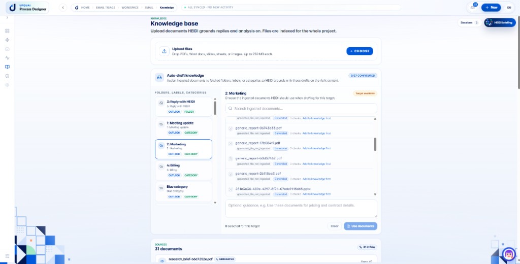 Email Automation knowledge base mapping ingested documents to email triage targets