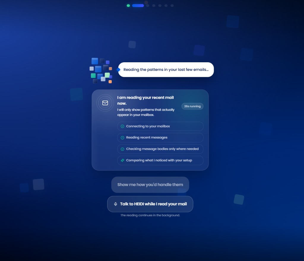 Email Automation live mailbox reading progress during quick setup